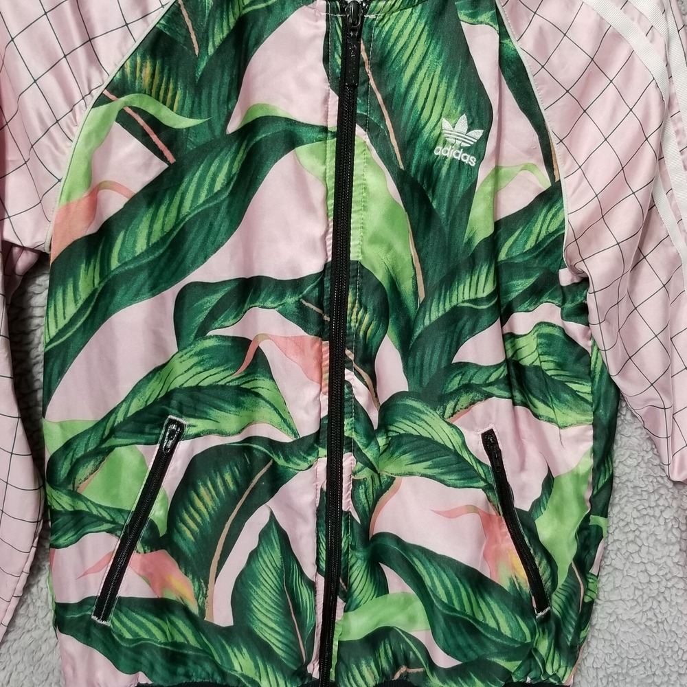 Adidas x Farm Rio Sz XS Pink Palm Tropical Leaf Pattern Track Jacket Full Zip - Picture 13 of 16